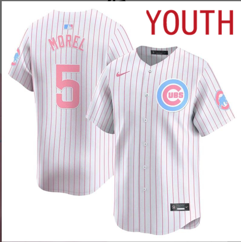 Youth  Chicago Cubs #5 Morel white with red strips 2024 Nike MLB jersey->indianapolis colts->NFL Jersey